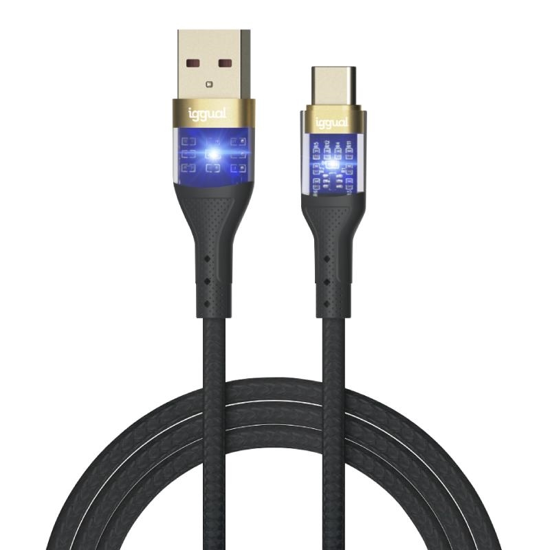 iggual Cable USB-A a tipo C 3A 100 cm trenzado LED