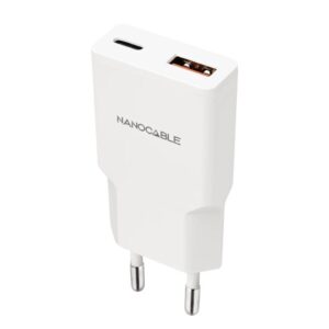 Nanocable Cargador USB-C/PD + USB-A/QC 20W Blanco
