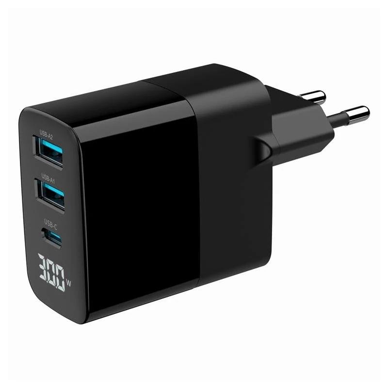 Gembird Cargador rápido3 USB GaN, 30 W LCD